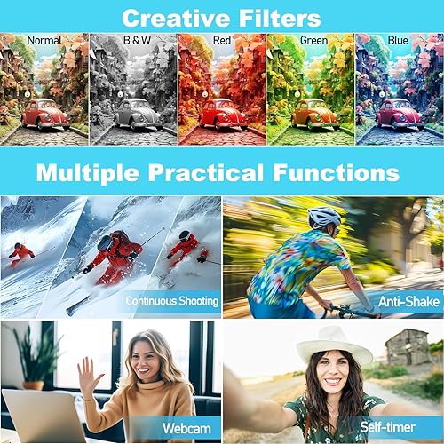 Miniatura 6 de Cámara digital, enfoque automático UHD 4K 50MP cámara de vlogging para fotografía con tarjeta SD de 32 GB, zoom 16X, antivibración, cámaras
