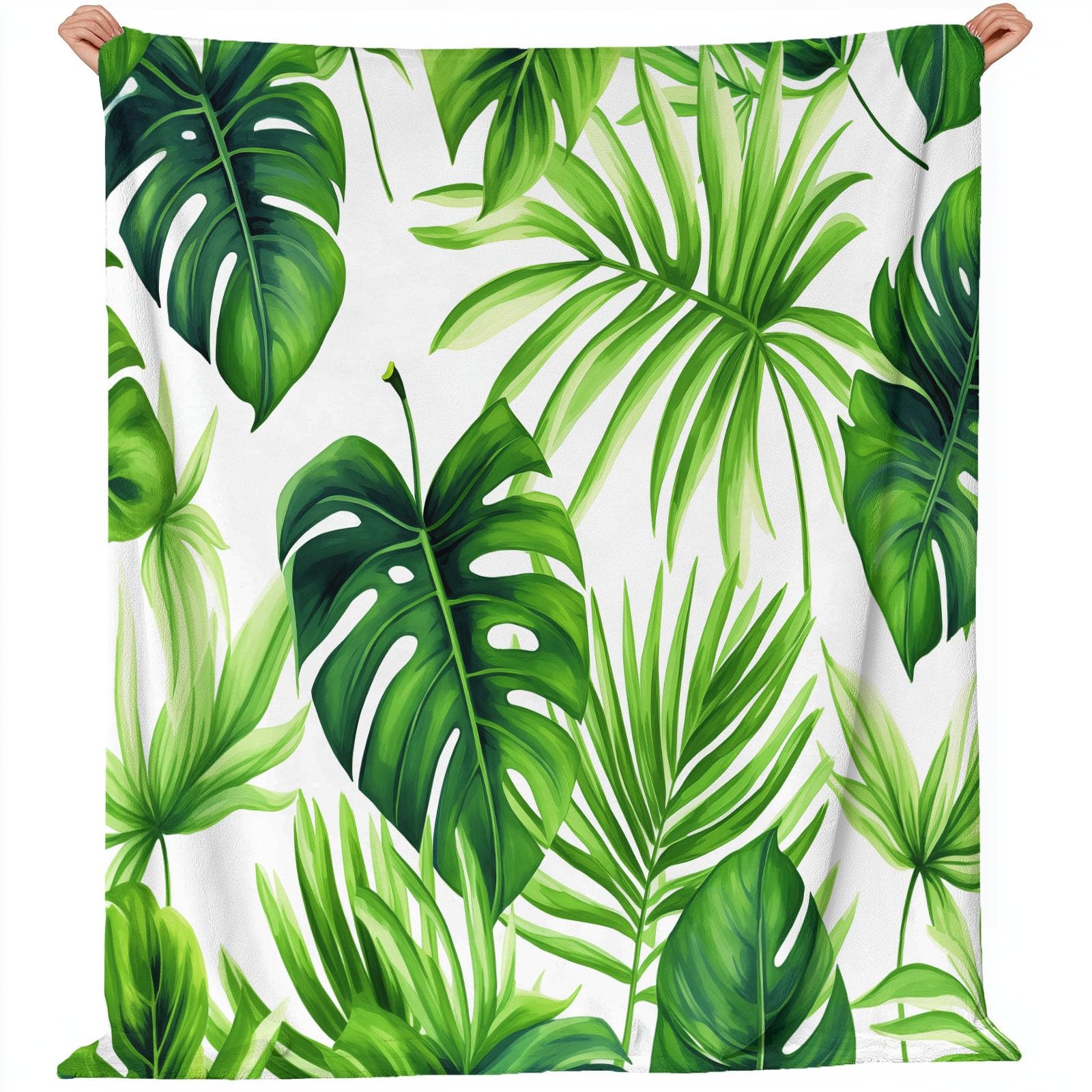 Couverture en flanelle chaude et moelleuse motif Monstera pour canapé