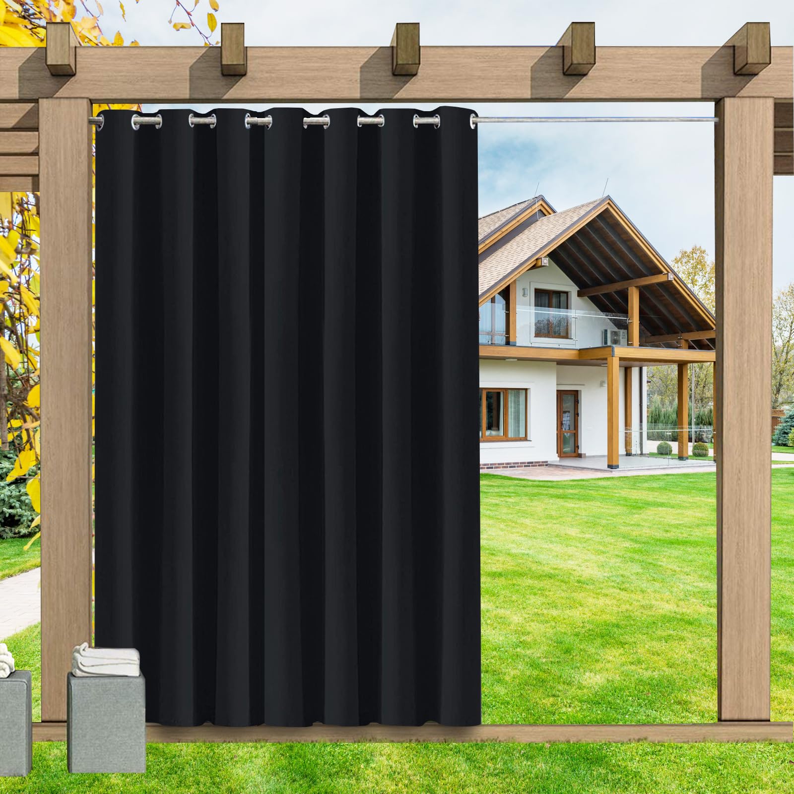 LSDINDF Outdoor Curtains Waterproof 1 Panel, Blackout Thermal Insulated Privacy Curtains with Grommet Top for Pergola, Porch, Gazebo, Patio & Pool - W 105" x L 95" โ image 1
