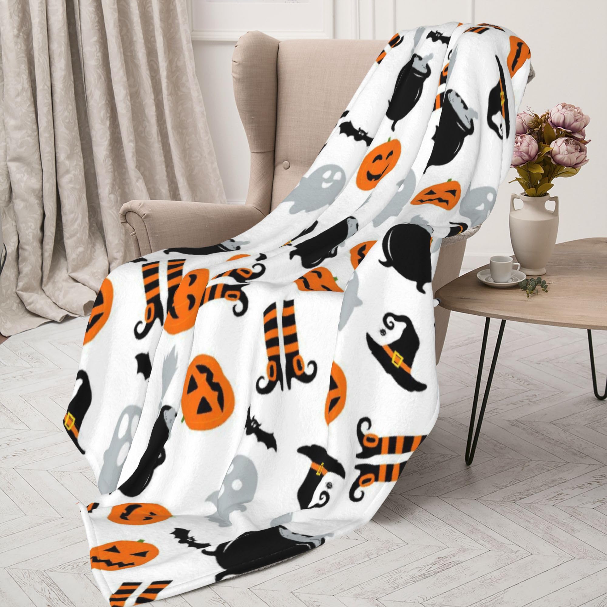 Gelasgo Halloween Throw Blanket Witch Hat Pumpkin Bat Ultra Soft Flannel Blanket,Cozy Warm Lightweight Gift for Adults Kids,Machine Washable Couch Bed Blankets 100x130cm - Image 4