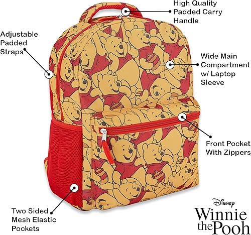 Miniatura 4 de Disney Mochila Winnie the Pooh Mochilas Wiinie the Pooh, Eeyore y Tigger para la escuela (Pooh Gold)