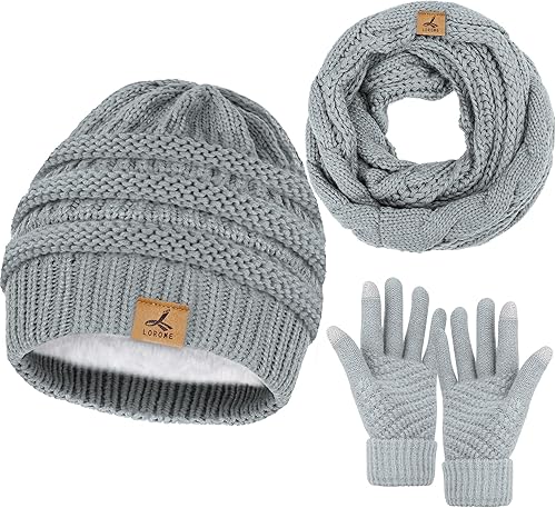 Miniatura 9 de Gorro de invierno, bufanda, guantes de punto de forro polar cálido, guantes de pantalla táctil, bufanda, regalos de invierno para mujeres y hombres