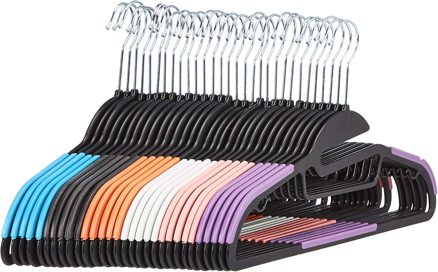 AmazonBasics Space Saving NonSlip Plastic Hangers with 10 Finger Clips 30Pack, 6