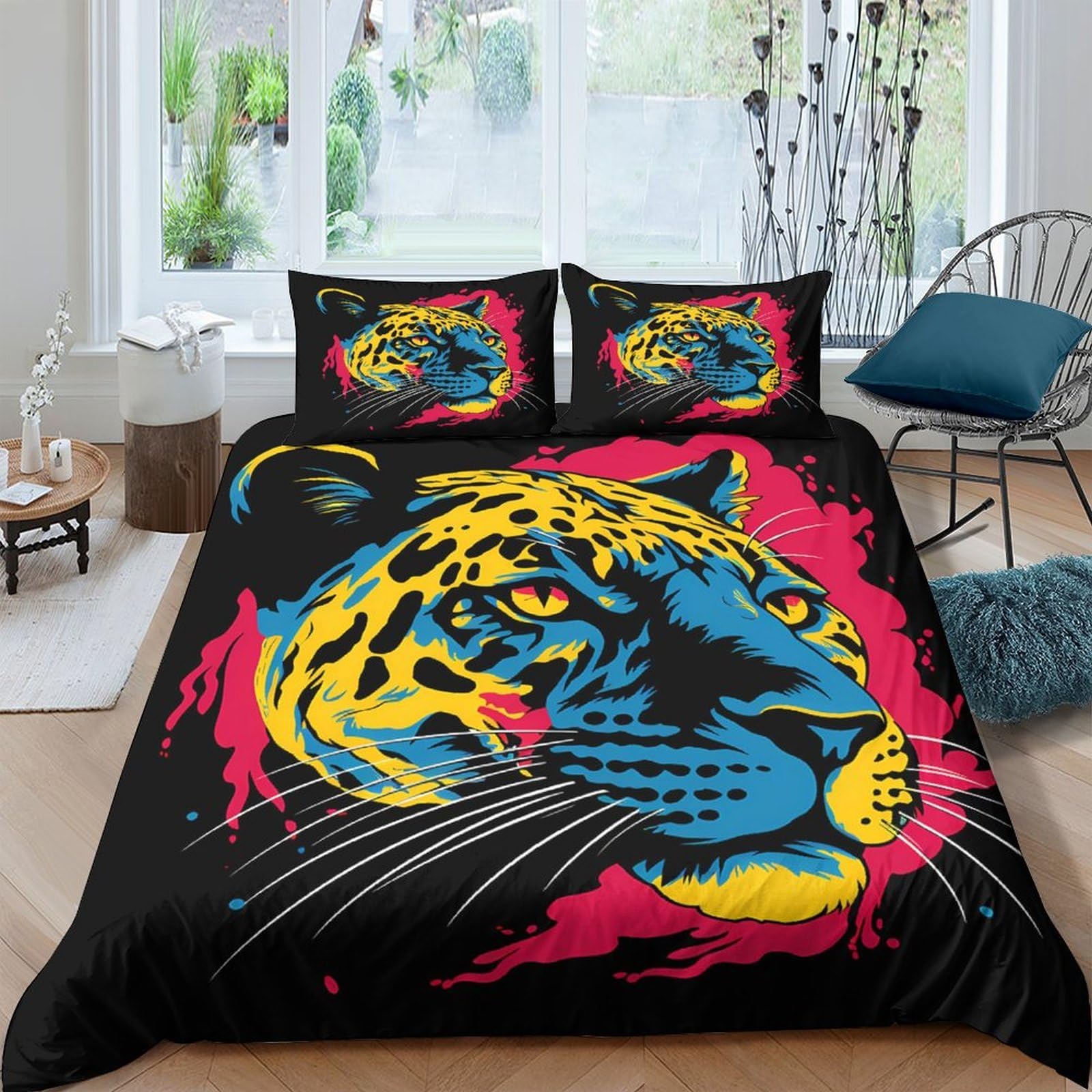 Ctjqhvkz Style-3 3D Printed Colorful Leopard Fitted Sheet Microfiber Soft Breathable Graffiti Panther Bed Cover For Bedroom Dorm Decor Single（135X200cm）