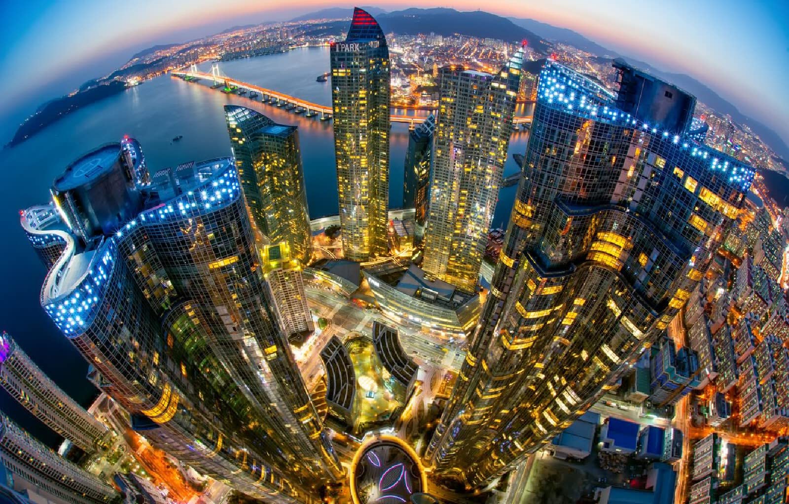 gry urodzinowe puzzle dla dorosłych 1000 elementów City Lights Port Busan, Republika Korei 75x50cm
