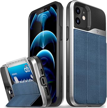 VENA vCommute Wallet Case Compatible with Apple iPhone 12 / iPhone 12 Pro 6.1"-inch, Military Grade Drop Protection Flip Leather Cover Card Slot Holder with Kickstand - Denim Blue