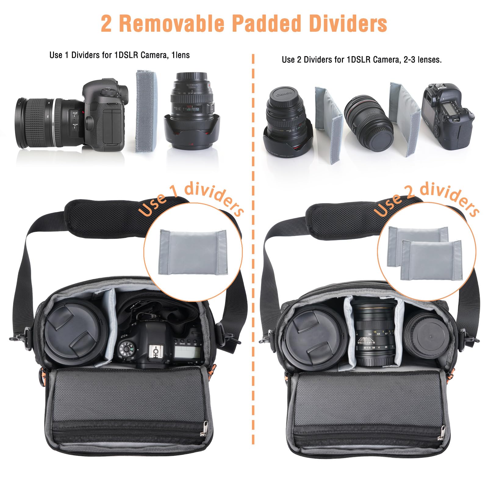 FOSOTO FT-R5 Borsa per fotocamera DSLR nera Borsa a tracolla impermeabile con copertura antipioggia compatibile per Canon Nikon Pentax Olympus  44
