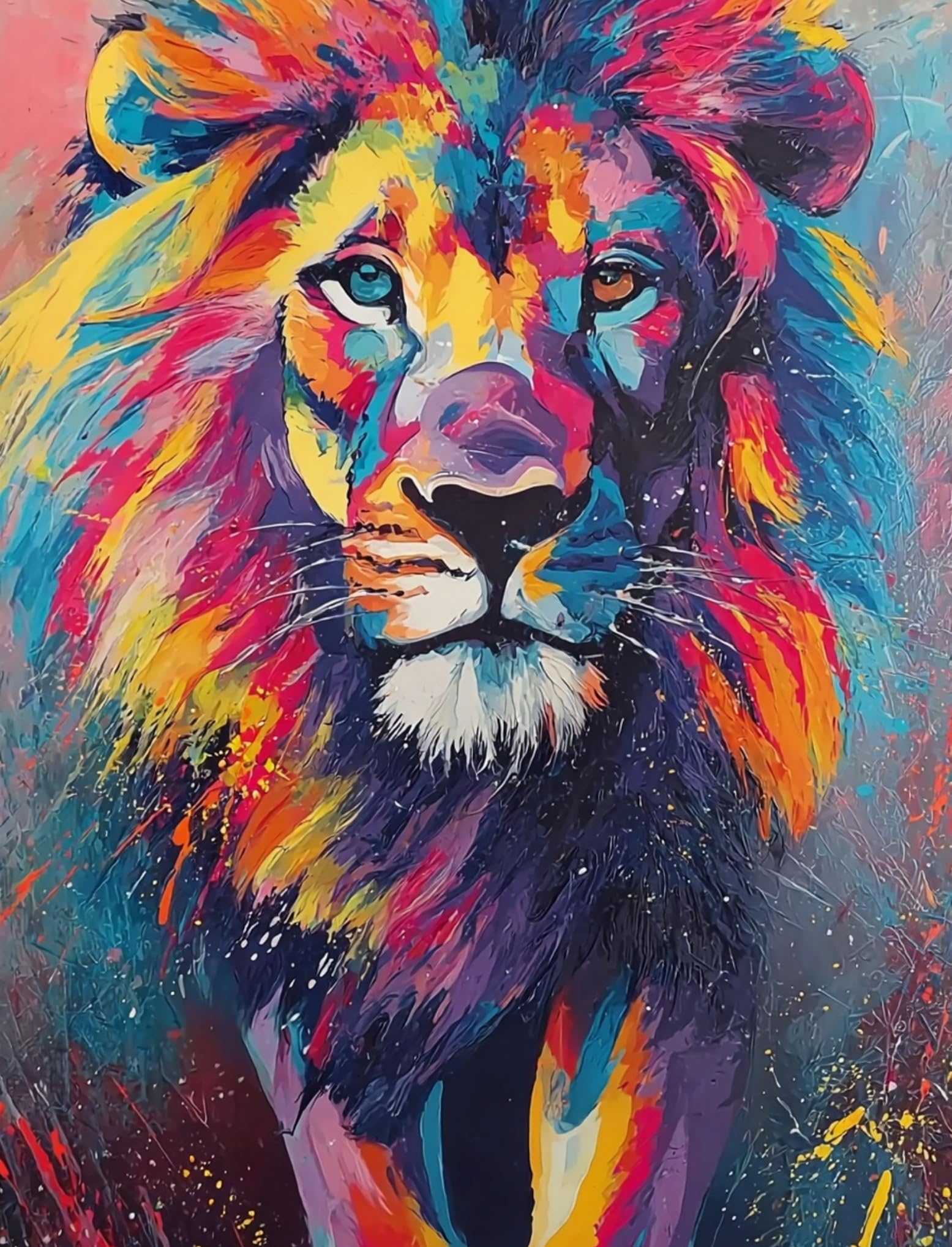 WANGWANGMIAO Paint by Numbers for Adults Colorful Lion,Painting by Numbers for Adult Canvas Crafts Kits, DIY Oil Paints for Relax and De-Stress Home Decoration Gift 16x20inch，with Frame