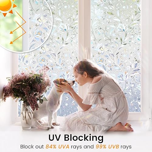 Miniatura 3 de DOWELL Película de privacidad para ventana, calcomanías 3D de arcoíris con vitrales, vinilo decorativo para ventana, cubierta de puerta, adhesivo