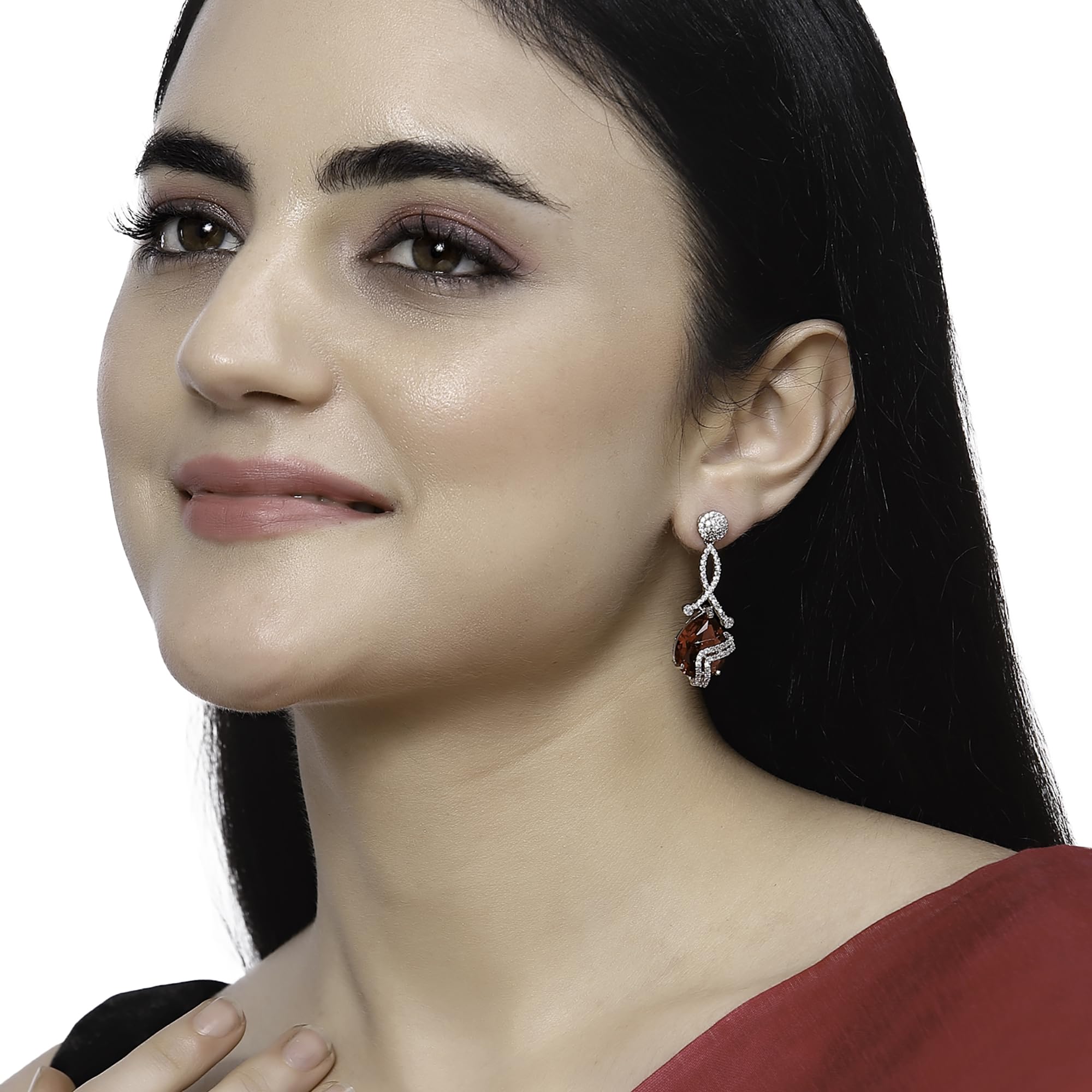 Rhodium-Plated American Diamond Drop Earrings