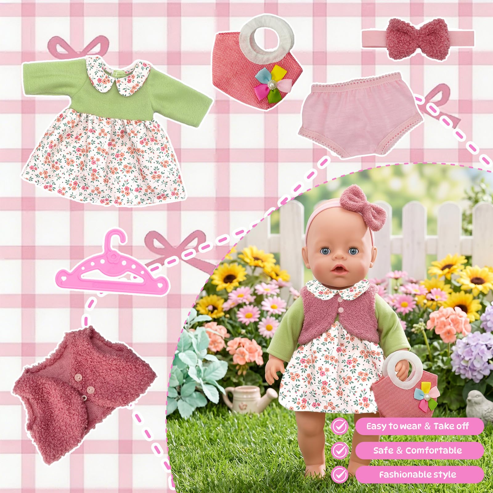 Ubranie dla lalek dla lalek 36-43 cm, ubranka dla lalek (bez lalki), płaszcze, opaski na włosy, piżamy, majtki, wieszaki na ubrania, kompatybilne z ubraniami dla lalek, 40-43 cm