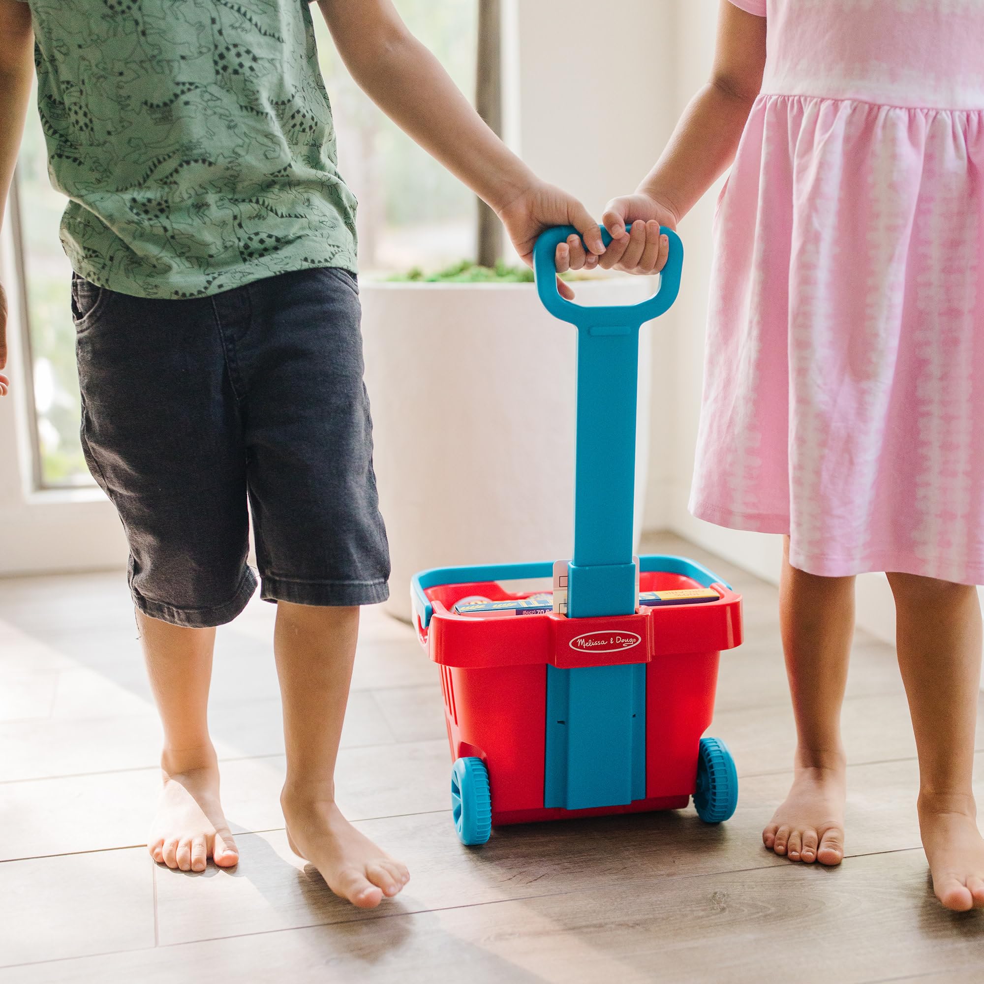 Melissa & Doug Carrellino della Spesa con Cibo Finto, Carrello Giocattolo con Ruote e Manico, Set Supermercato per Bambini con Lista Spesa, Gioco di Ruolo e Imitazione, 11 Pezzi, 3+ Anni