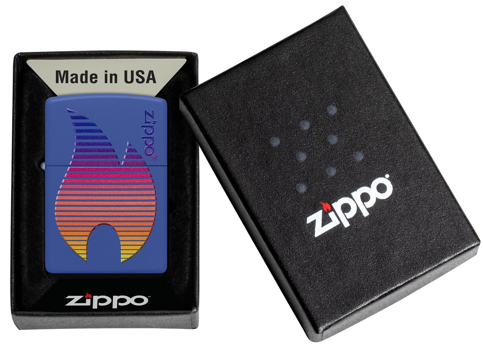 Zippo Rainbow Retro Logo Zapalniczka Sztormowa, Kolorowy Nadruk, do Napełniania, Wielokrotnego Użytku, Wiatroodporna Konstrukcja, Wykonano w USA, Niebieski Matowy (Royal Blue)