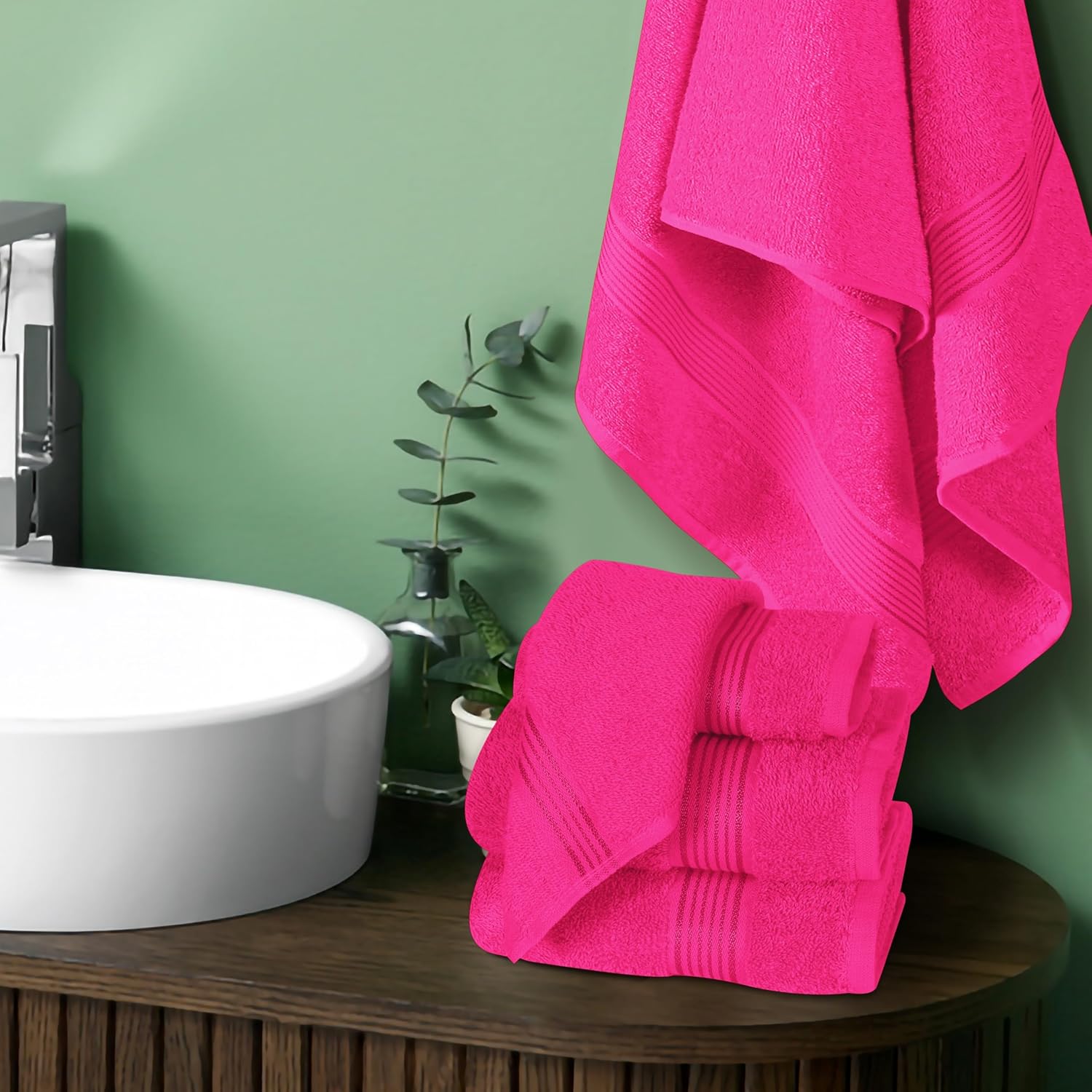 Elvana Home Ultra Soft 6 Pack Cotton Towel Set, Contains 2 Bath Towels 28x55 inch, 2 Hand Towels 16x24 inch & 2 Wash Coths 12x12 inch, Ideal Everyday use, Compact & Lightweight - Hot Pink - Image 3