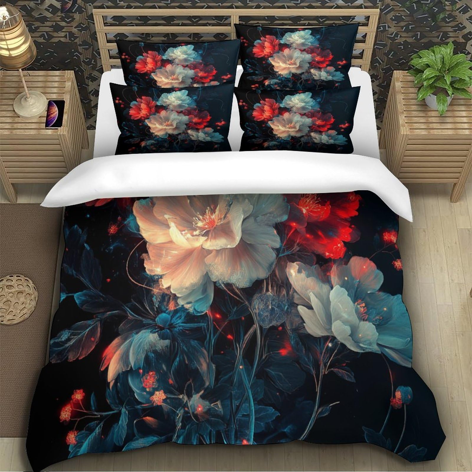 Flamingo-Pärchen Bettbezug 3D Gedruckt Mikrofaser Atmungsaktiv Reißverschluss Bettdeckenbezug 3 Teilig Weich mit Kissenbezug Schlafkomfort for Kinder & Fans Super King（260x220cm）
