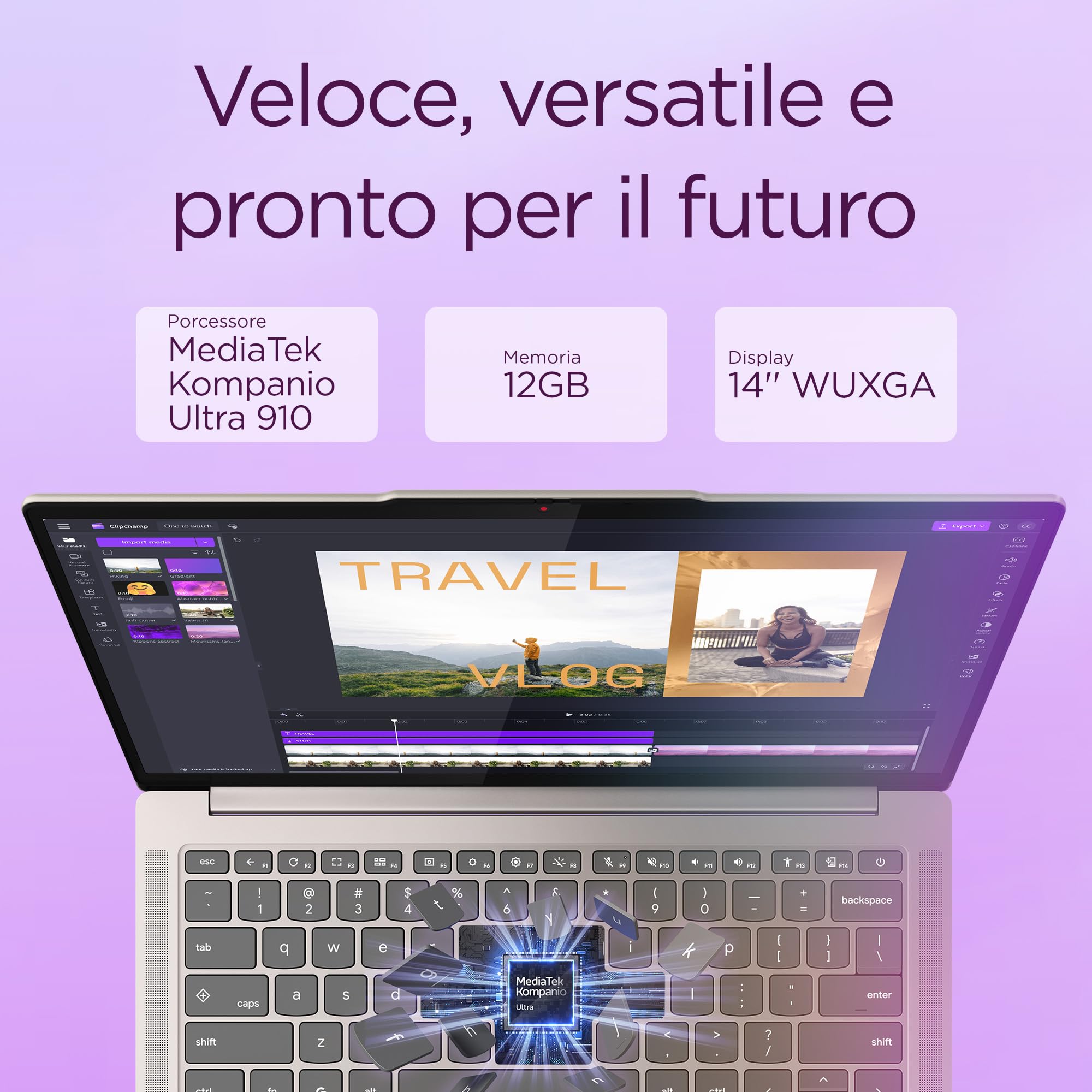 Lenovo Chromebook Plus 14" - Notebook Display OLED WUXGA (1920x1200), MediaTek Kompanio U910, 12GB RAM, 128GB eMMC, Wi-Fi7, ChromeOS - Seashell