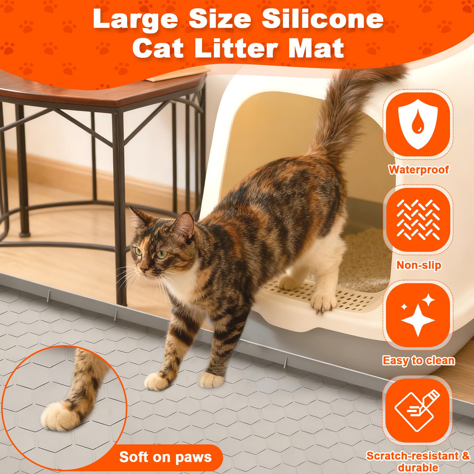 Tappetino Lettiera Gatto per Gatti con Bordi Rialzati, Tappeto Silicone Extra Grande 86x56cm, Mat Alimentare Morbido Sulle Zampe & Facile Pulire, Protezione Impermeabile Antiscivolo Resistente(Grigio)