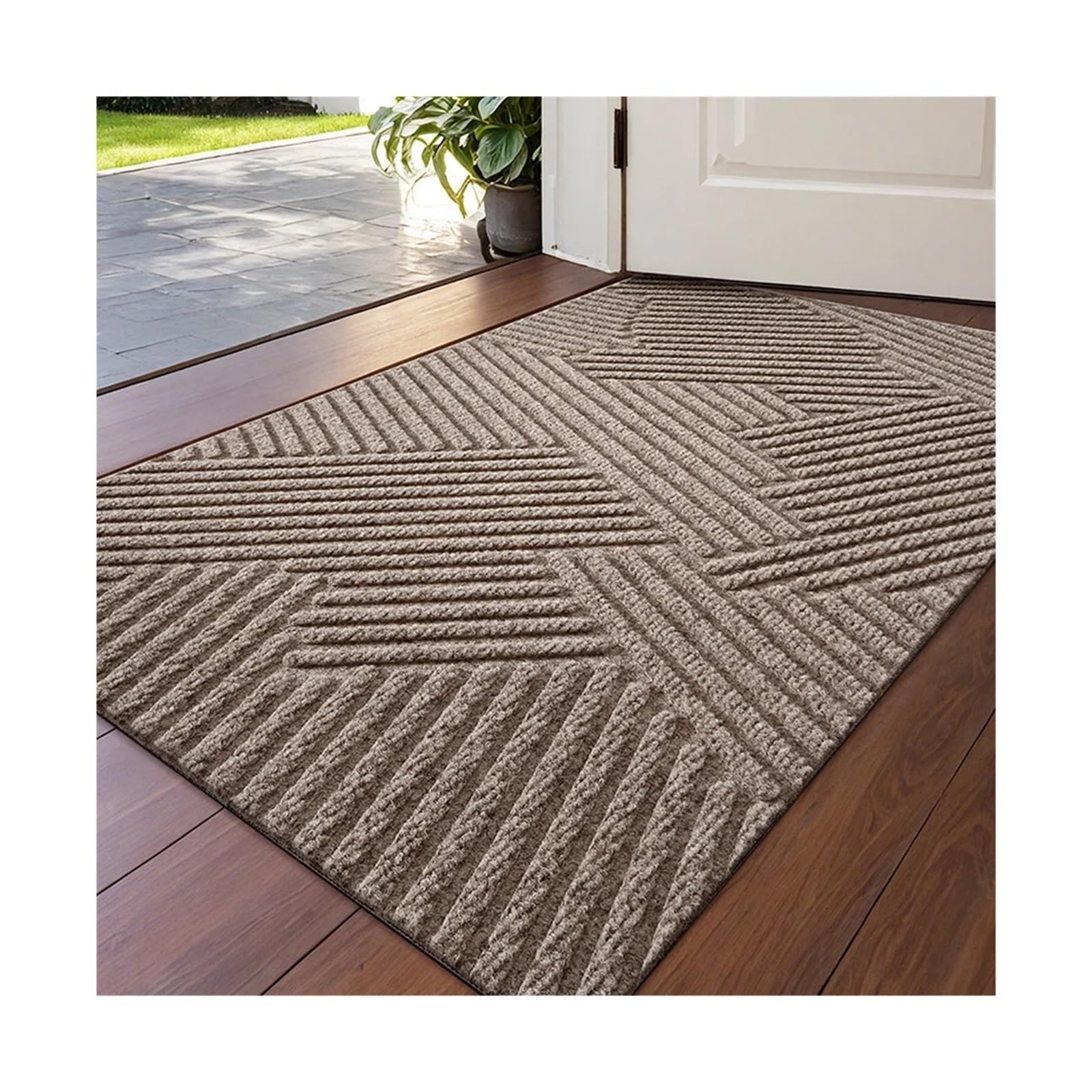 Zerbino Ingresso Esterno Zerbino professionale antiscivolo con motivo geometrico 3D, super assorbente, antipolvere, durevole e lavabile for casa/ufficio(Locus - Khaki,60x90cm)