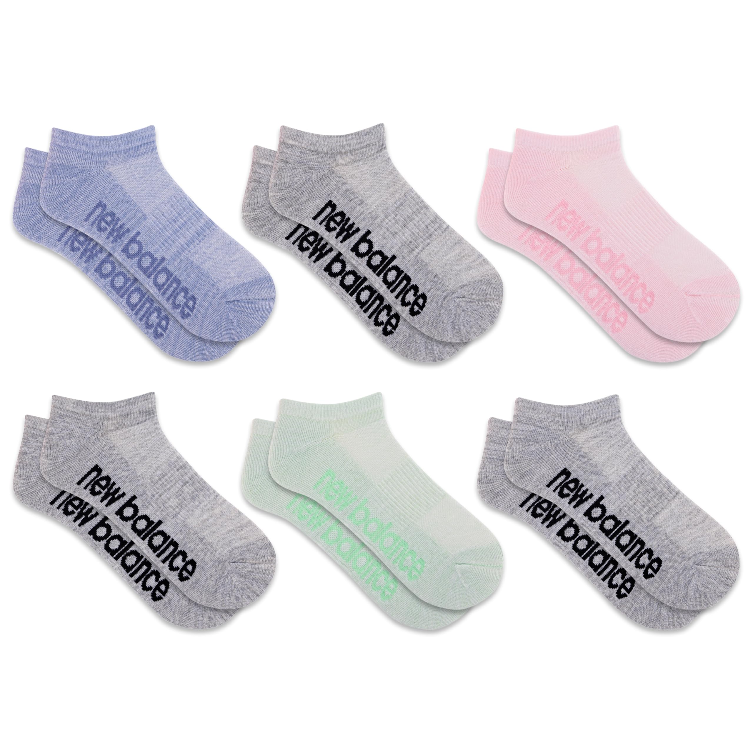 New Balance No Show 6 par Uniseks Performance Cushioned No Show Socks - 6 & 12 Pairs - Moisture Wicking