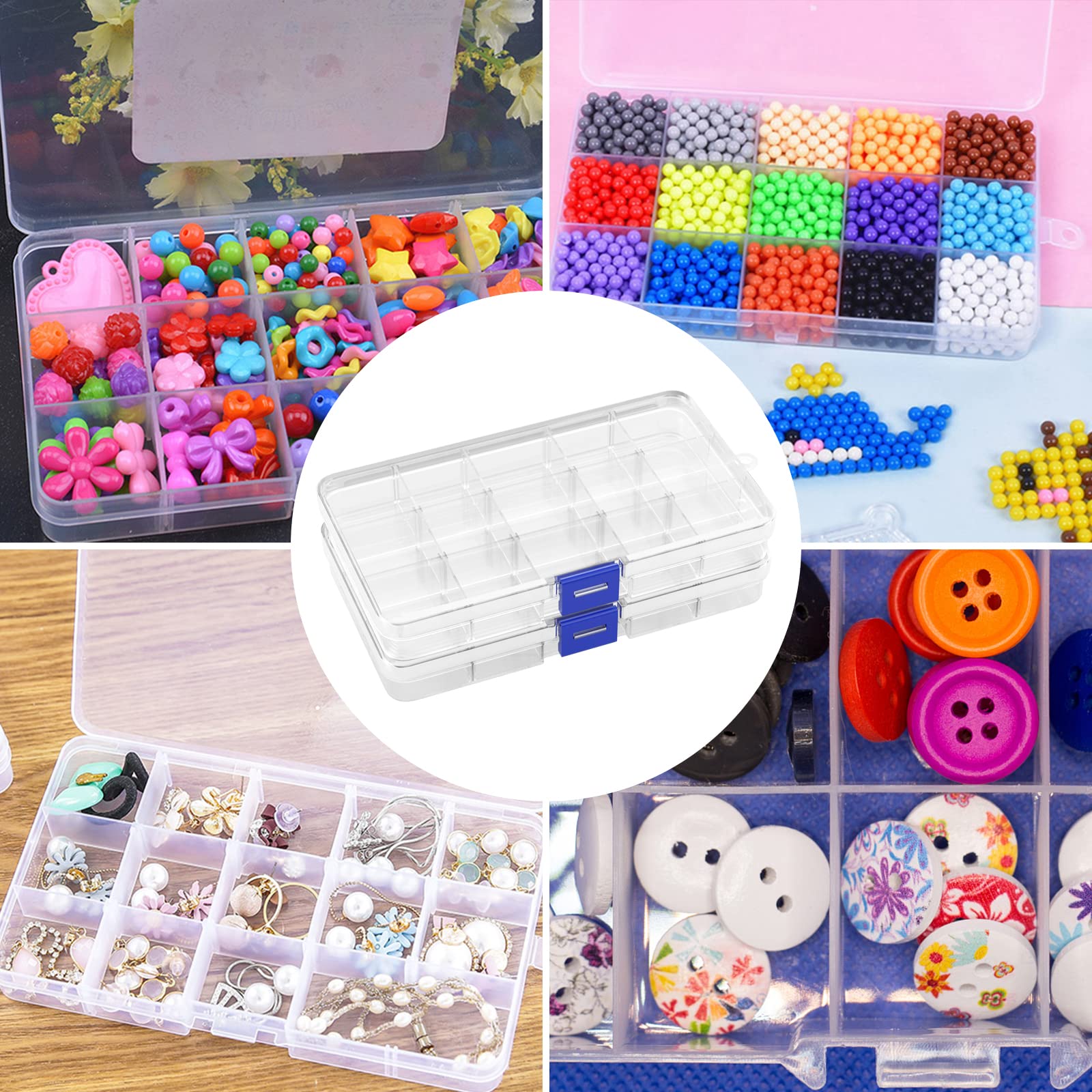 Cajas Almacenaje Plastico Transparente 15 Compartimentos Ajustables Organizadoras Tornillos