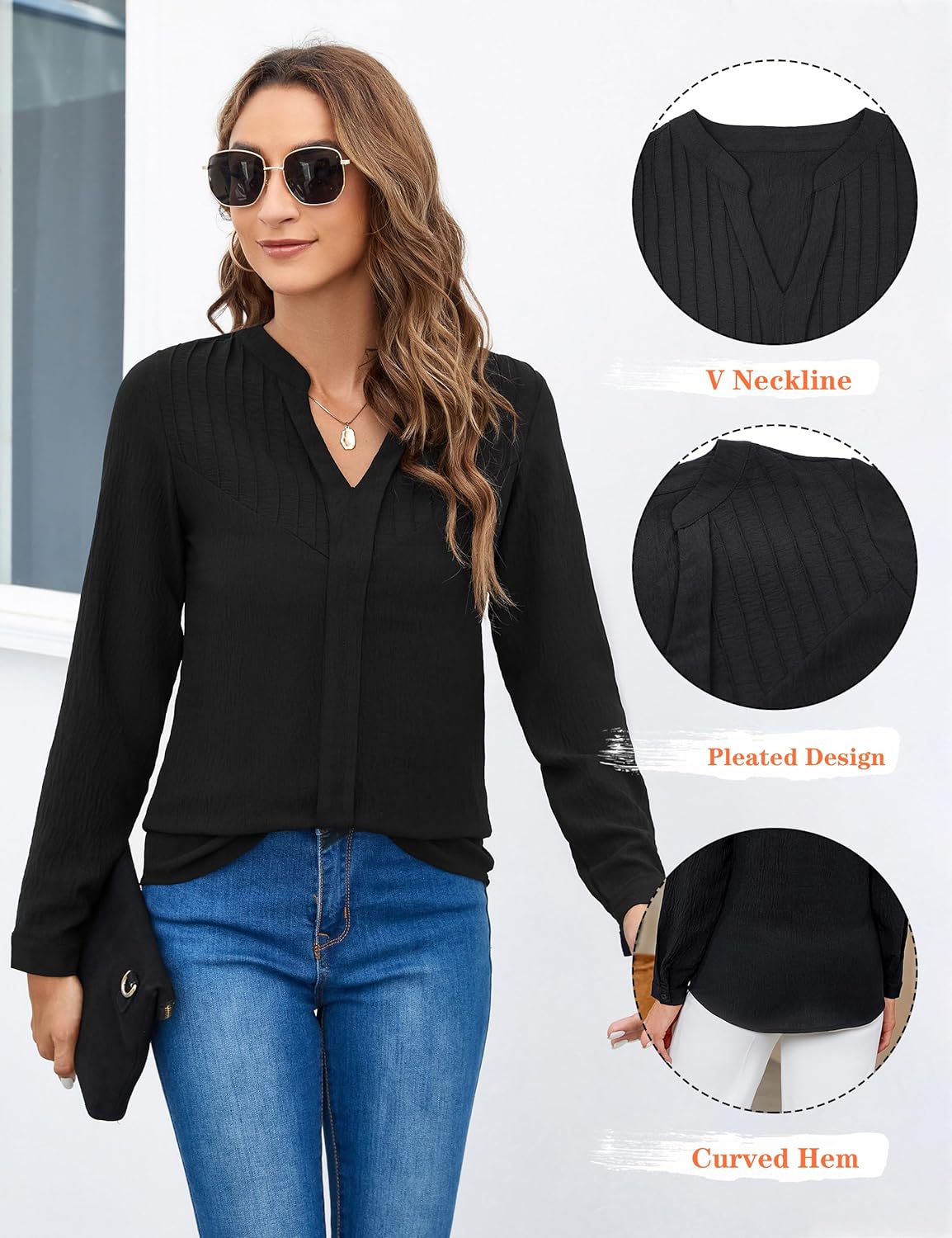 Blooming Jelly Women's Dressy Casual Blouses Business Long Sleeve Shirts V Neck Work Tops Fall Fashion Outfits - Image 4