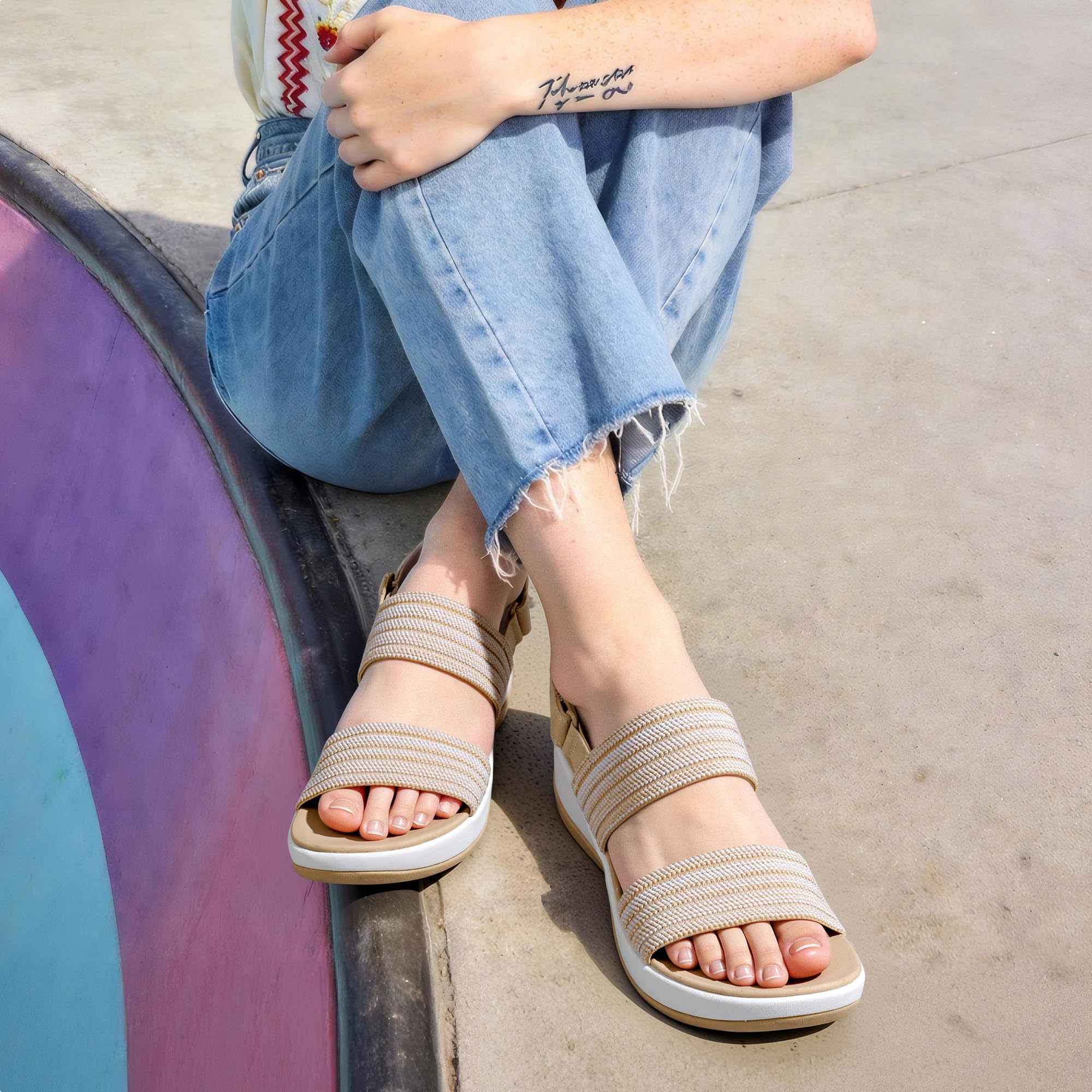 DREAM PAIRS Sandalias Deportivas Planos Mujer Zapatos de Tacón Cuña con Suela Ligera EVA Tranpirables para Paseo Playa Viaje