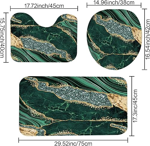 Miniatura 5 de Juego de 4 cortinas de ducha de mármol, modernos juegos de baño con tapa de inodoro, tapete de contorno y tapete de baño, decoración de baño de lujo