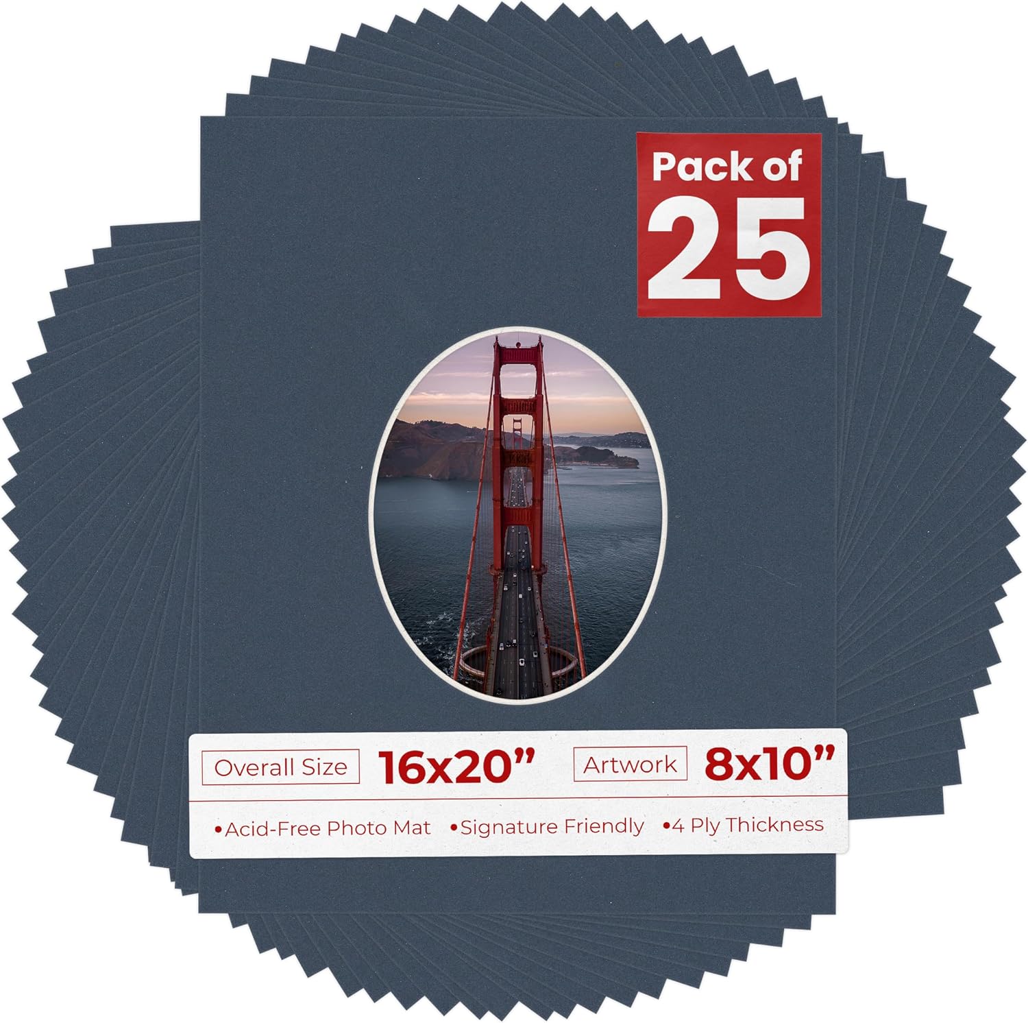 Poster Palooza 16x20 Mat Bevel Cut for 8x10 Photos - Precut White Oval Shaped Photo Mat Board Opening - Acid Free Matte to Protect Your Pictures - Bevel Cut for Family Photos, Pack of 1 Matboard