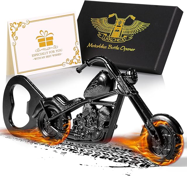 LKKCHER Motorcycles Beer Bottle Openers, Beer Gifts for Men, Motorbike Gifts, Christmas Birthday Gifts for Men Him Boyfriend Father Husband Present for Dad Bikerwith Box & Gift Card