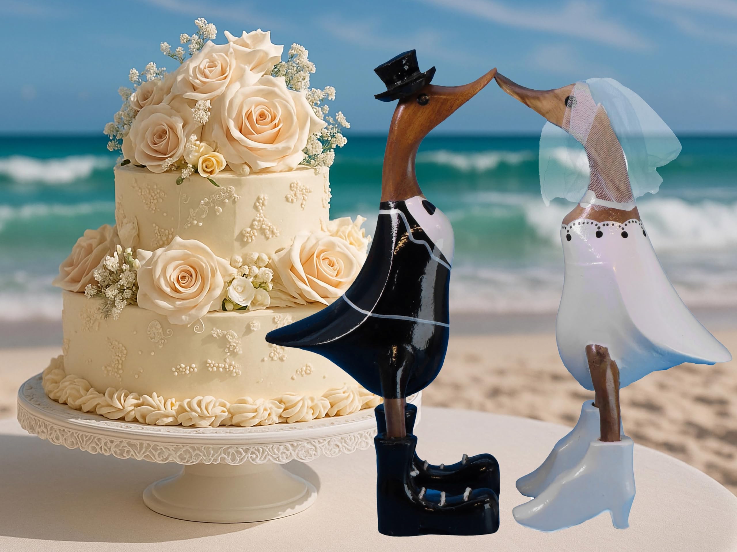 Pommerntraum ®| 2-er Set Dekorationsfiguren Sammlerfiguren Brautpaar Hochzeitspaar Enten Holzenten Dekoenten Entenpaar Braut + Bräutigam (Hochzeitspaar Enten)