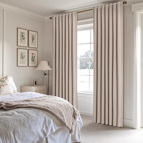 Miniatura 2 de EMEMA Cortinas opacas de lino beige de 84 pulgadas de largo, 2 paneles para dormitorio, sala de estar, aislamiento térmico, cortinas de lino 100%