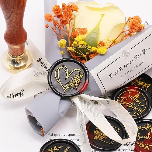 Miniatura 3 de SWANGSA Blessing - Juego de caja de regalo de sellos de cera vintage, 6 cabezales de sello + 1 empuñadura de madera, kit de sellos de cera para