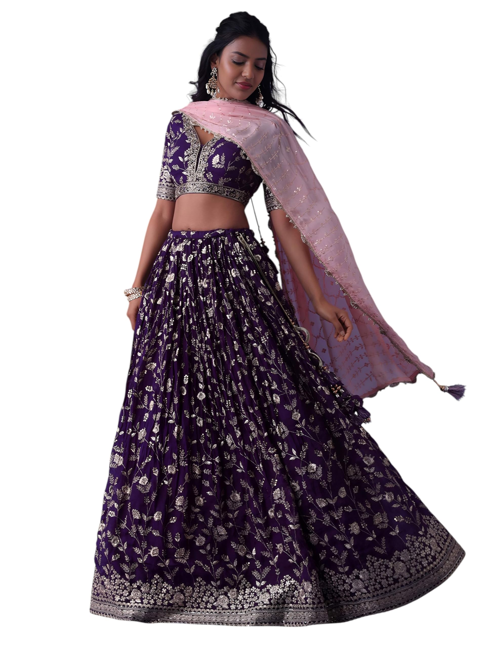 zeel clothing Women's Sequins Zari Dori Embroidered Georgette Semi-Stitched Lehenga Choli With Dupatta (5099-Purple-Womens-Lehenga-Choli-Latest, Free Size)-picture-19