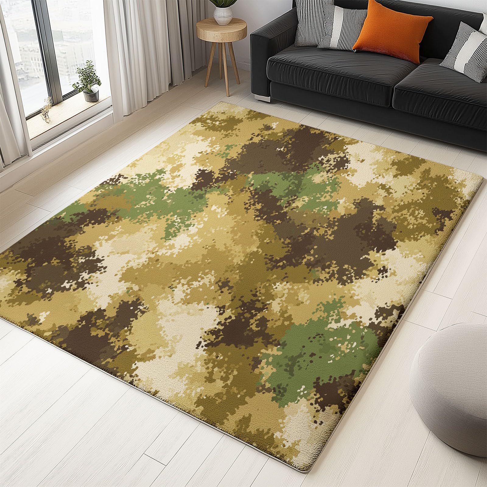 Tapis de salon 140x200 cm vert clair à motifs camouflage militaire chic