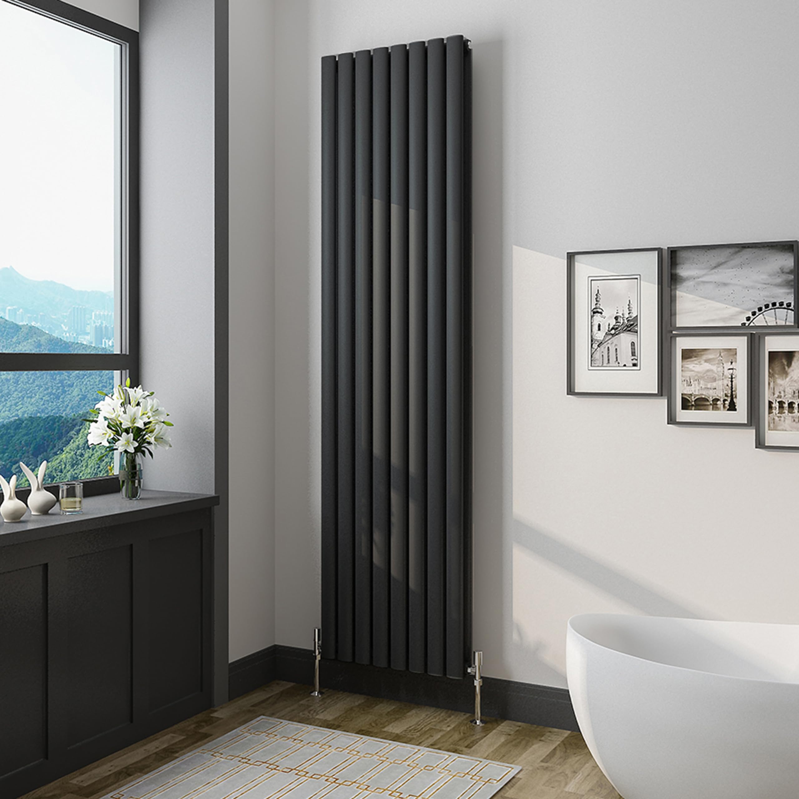 Biubiubath Oval Black Double Modern Central Heating Radiator Designer 1800x472mm Radiator