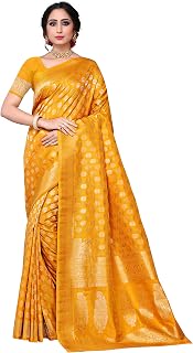 Women's Fashion Wedding, Festive, Ceremony, Banarasi Silk, Kanchipuram Silk, Kanjivaram Silk, Heavy Zari Border, Silk Blend Designer Saree With Unstitched Blouse Piece