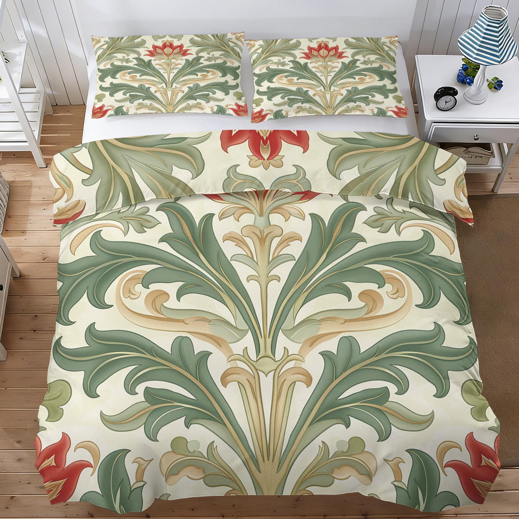 Housse de couette 220x240 parure de lit double vintage motif floral William Morris zippée