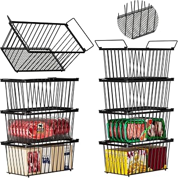 Enhanced Leak-Proof Bottom - Freezer Organizer Bins ,8 Pack Stackable Deep Freezer Organizer Bins for 7 Cu.FT Small Chest Freezer,organization and storage,pantry organizers Black 8 Pack