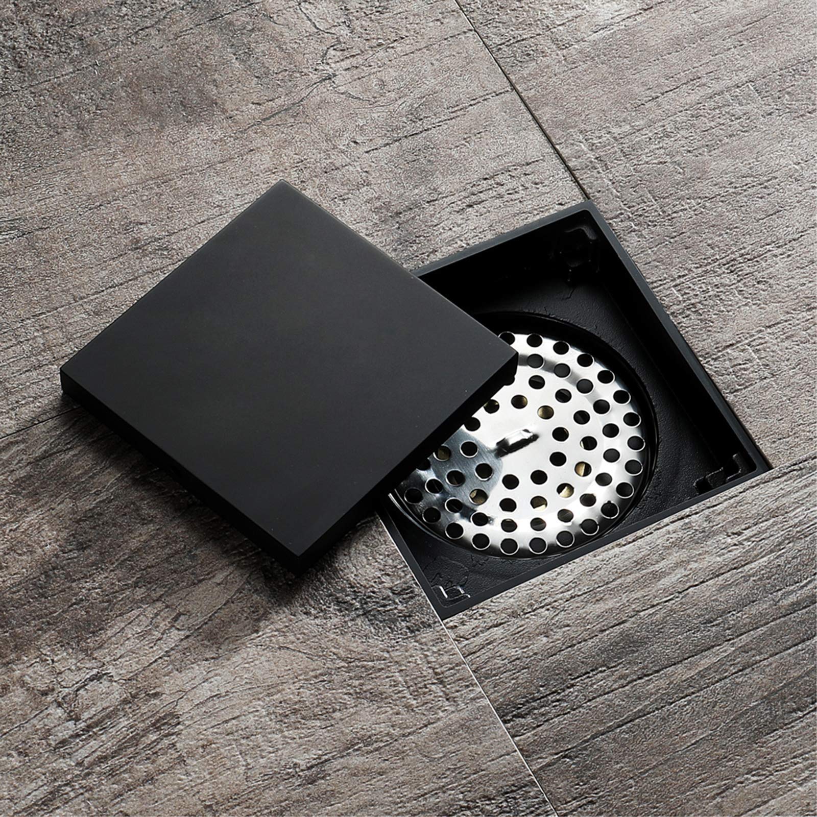Cubiertas de drenaje de piso, filtro de drenaje de piso, drenaje de piso negro de latón cuadrado, drenaje de piso de ducha invisible con rejilla de cubierta extraíble, drenaje de desechos de duch