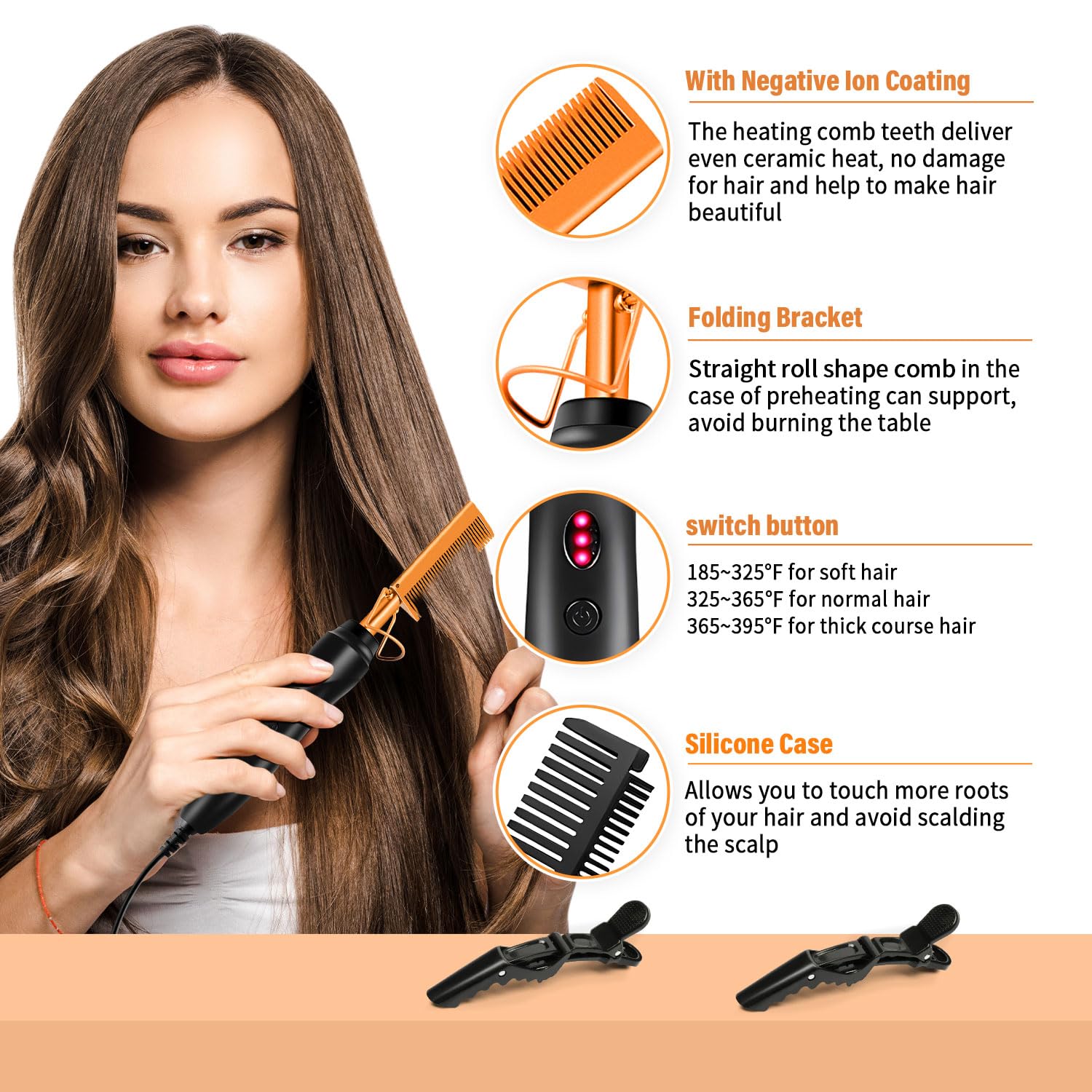 Hot Comb Set 19 Pcs, Electric Hair Straightener Comb Curling Iron for  Natural Black Hair Wigs Pressing Combs with Wig Glue Hair Wax Stick Set
