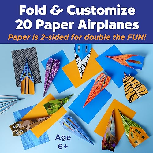 Vista 13 de Creativity for Kids Stunt Squadron Fold & Launch Paper Airplanes: crea 80 aviones de papel, kit de ciencia STEM para niños, kit de manualidades