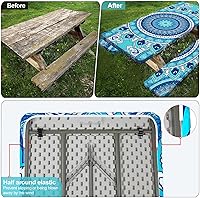 Vista 6 de Funda de mesa de picnic con fundas para bancos Esenciales de camping Mantel de picnic impermeable y a prueba de viento con bolsa de cordón, funda