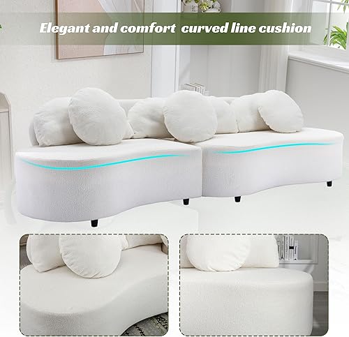 Miniatura 5 de XD Designs Moderno sofá tapizado de terciopelo de cordero, sofá modular de 4 asientos de 103.9 pulgadas con 3 almohadas largas y 3 almohadas