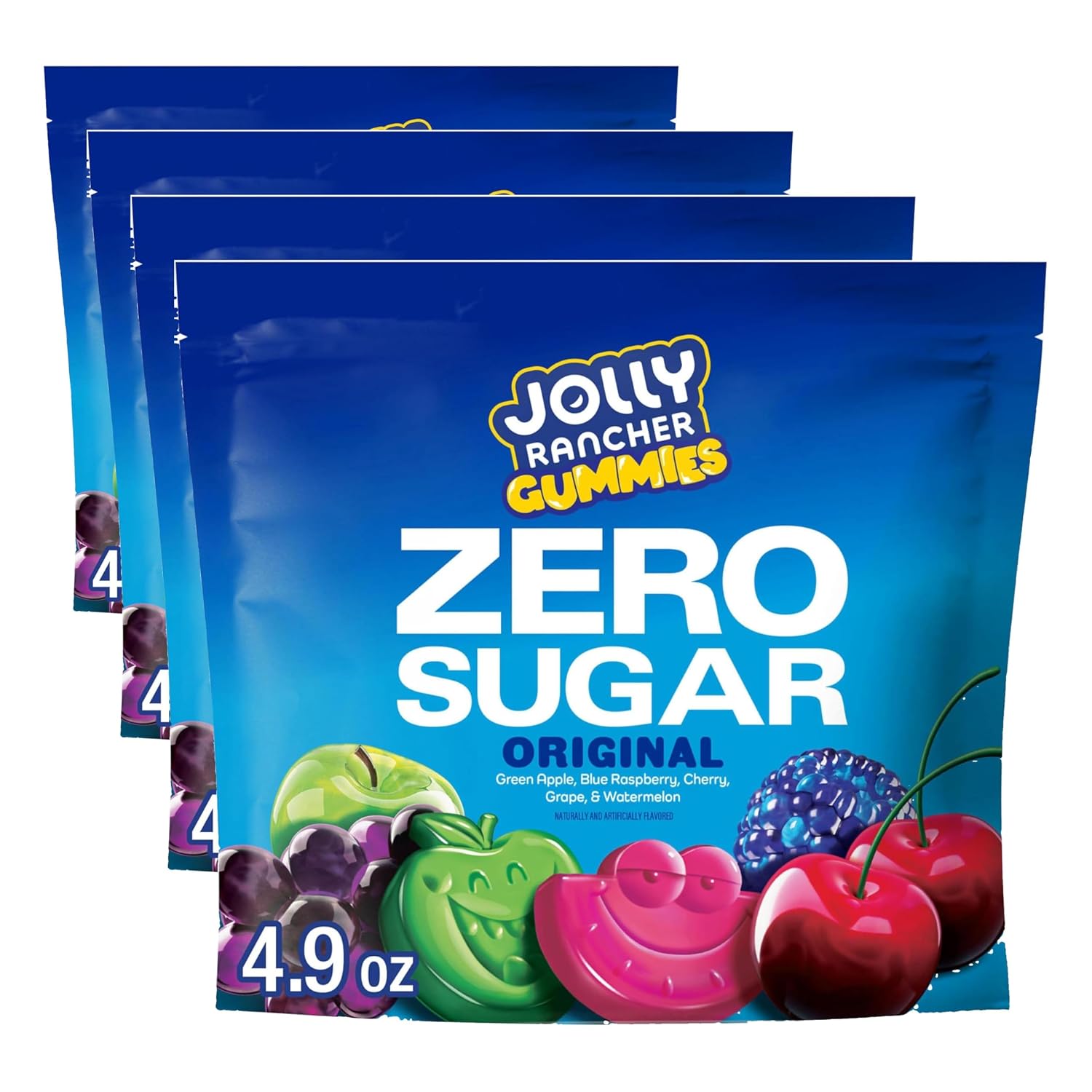 JOLLY RANCHER Gummies Zero Sugar Assorted Fruit Flavored Candy Bag, 4.9 oz (7 Pouches) (Pack of 4)