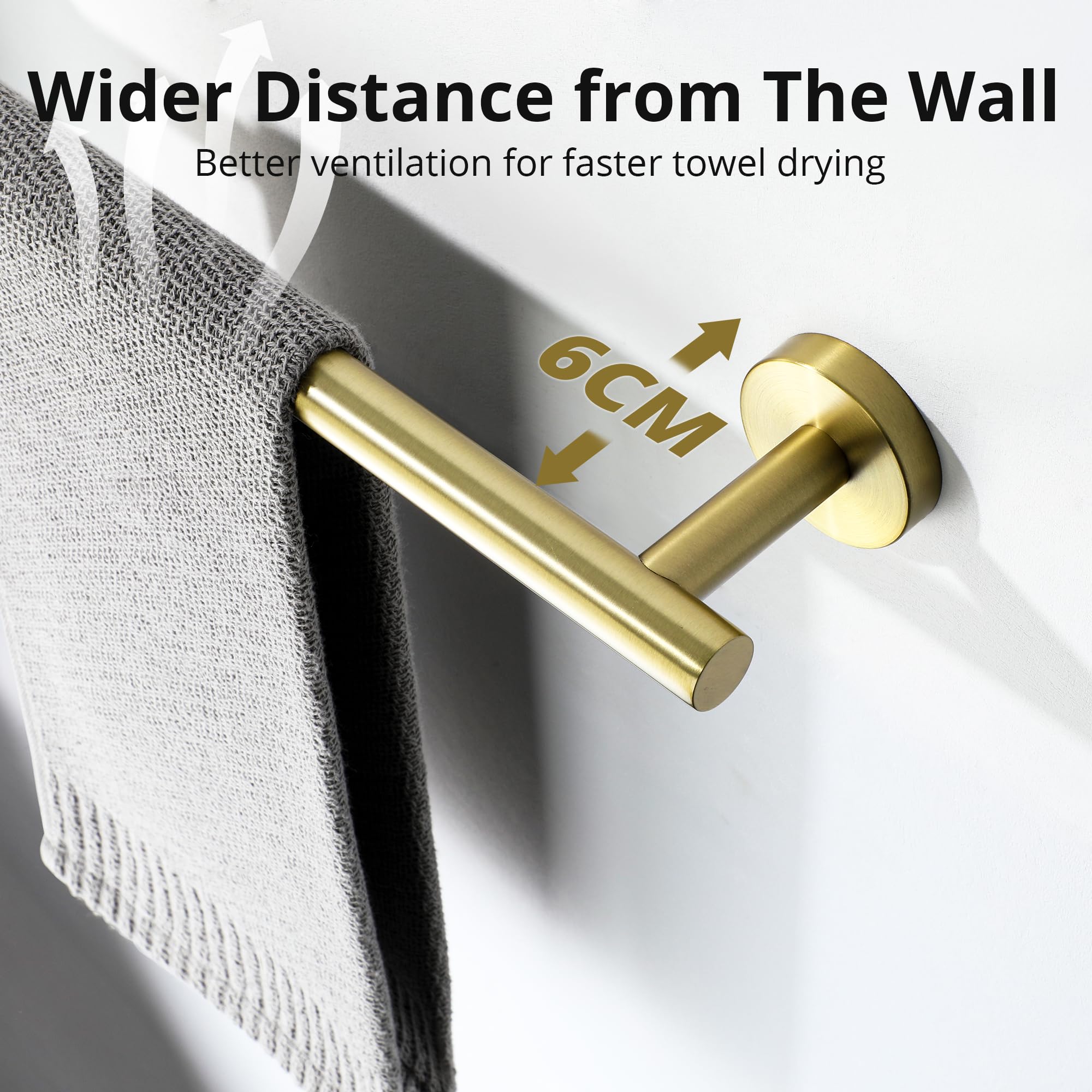 SAYAYO Towel Rail Wall Mounted Bathroom Hand Towel Holder Brushed Gold 60CM/24-Inch SUS304 Stainless Steel Heavy Duty for Kitchen Round Style - Image 4