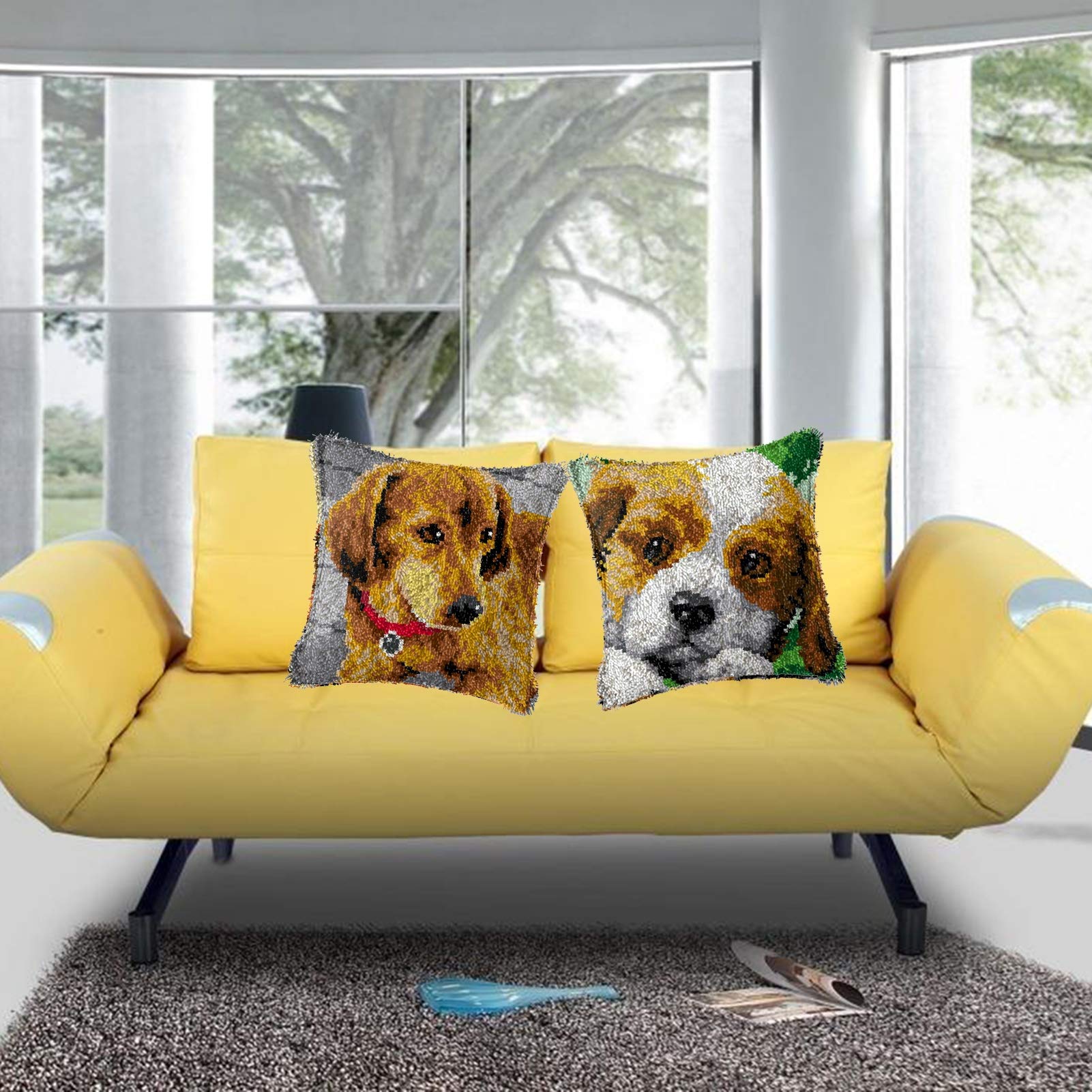 DIY Knüpfkissen Set Für Erwachsene & Kinder - Schwarz-Weiß Grau Dreieck Muster Zum Selbermachen