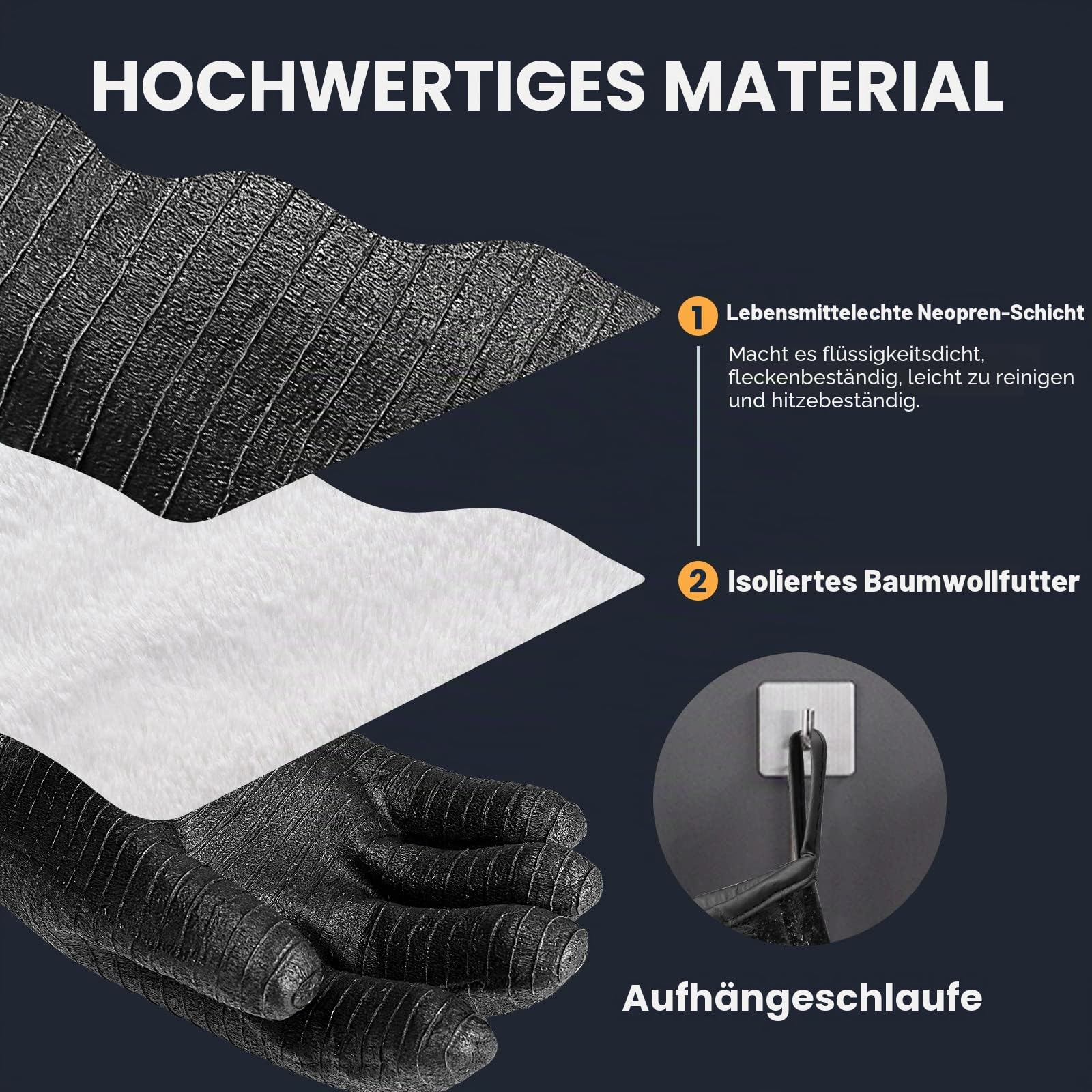 GEEKHOM 45CM Grillhandschuhe Hitzebeständig Extra Lang, Grill Zubehör Feuerfeste Handschuhe Bis 500°C, Ofenhandschuhe Topfhandschuhe Backhandschuh Topflappen Handschuh Für, Kochen, Backen& Grillen