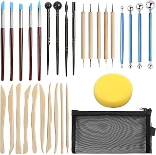 LotFancy Polymer Clay Tools, 30PC Modeling Clay Tools Set, Includes Clay Sculpting Tools, Ball Stylus Tools, Silicone Tip Pens, Pottery Carving Tools, Ceramic Dotting Tools, Sponge, Pouch