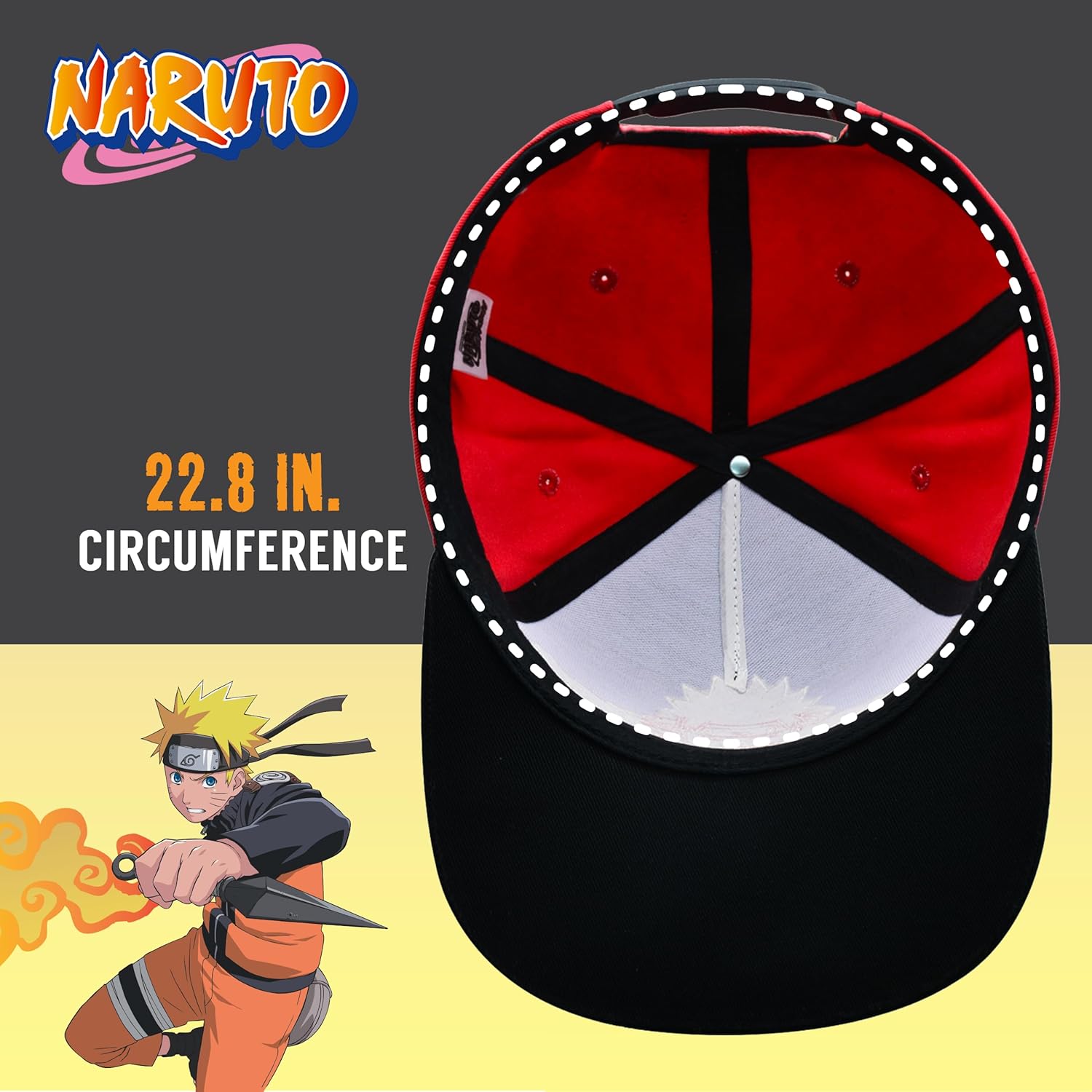 Naruto Baseball Hat, Jutsu Daggers Design Adult Snapback Cap with Flat Brim, Red/Black, One Size - Image 6