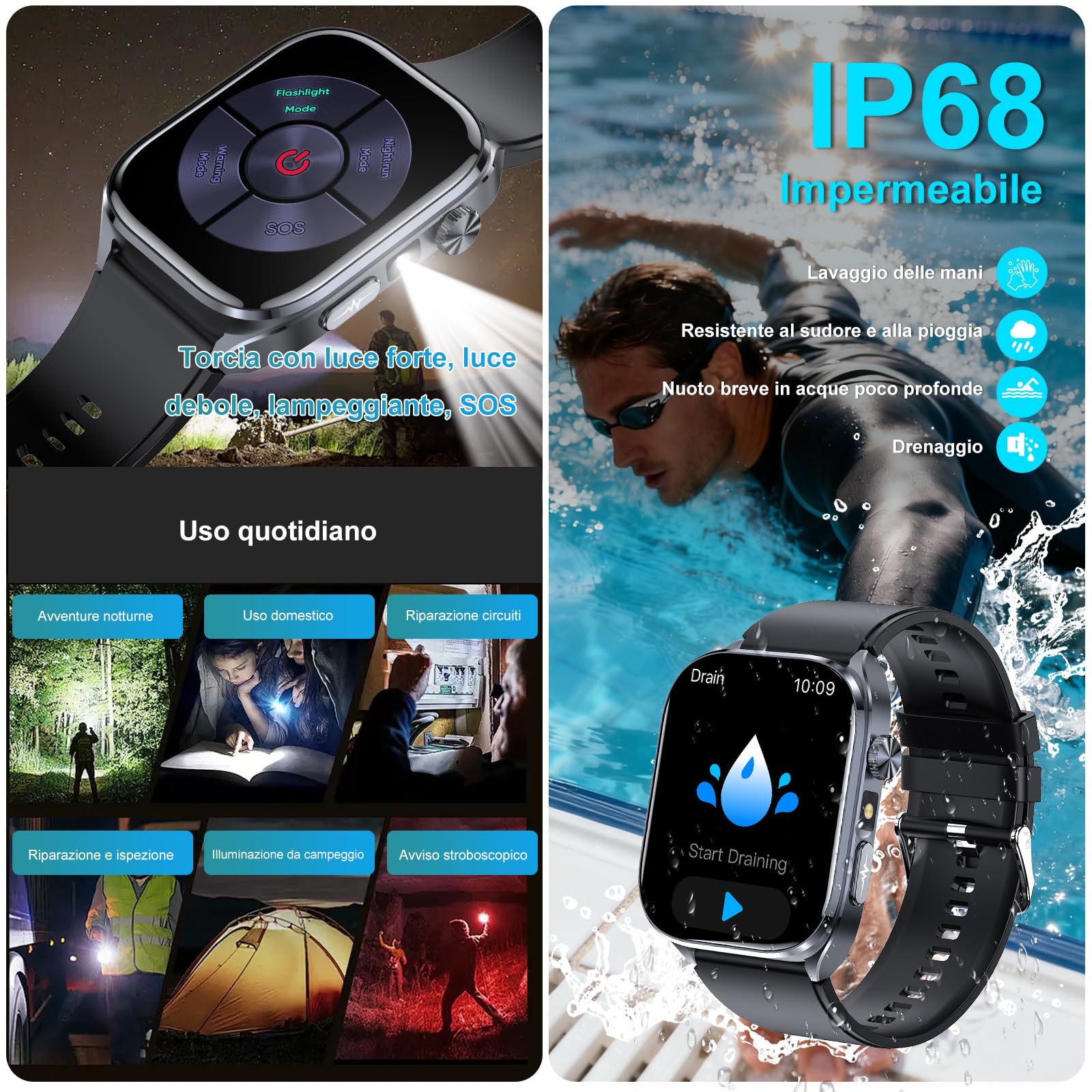 2026 AI GPT Smartwatch ECG uomo donna 2"Orologio con Q&A Assistente AI | Pressione Sanguigna,HRV,SpO2,Sonno,Cardiofrequenzimetro,BMI,IP68+Drenaggio Acqua,150+Sportive,Torcia,Telefono,SOS,per anziano